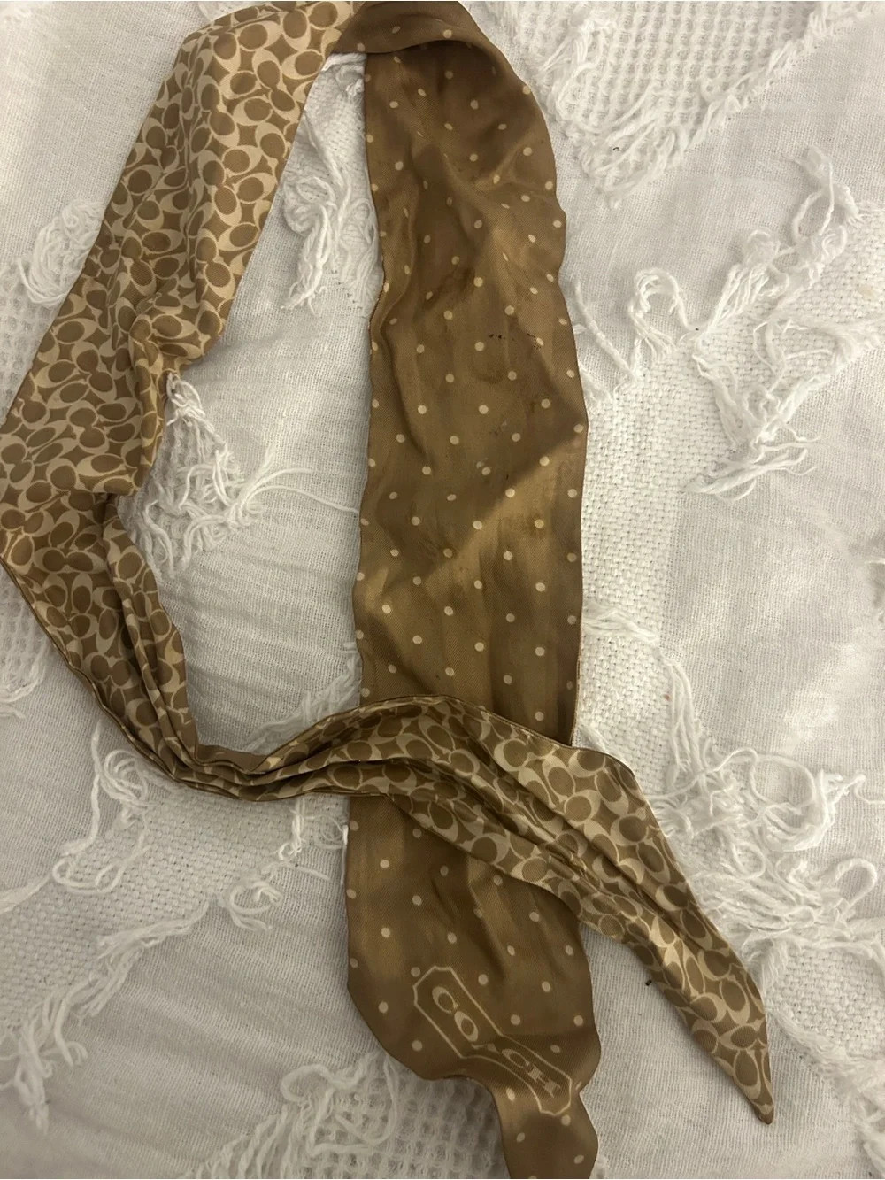 Coach Tan Signature & Polka Dot Silk Twilly